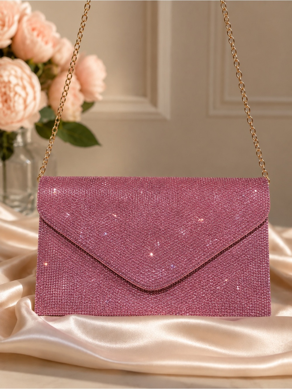 Steve Madden pink crystal envelope crossbody clutch